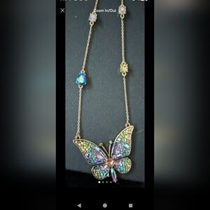 Blue and Gold Butterfly Necklace with Dazzling Accents